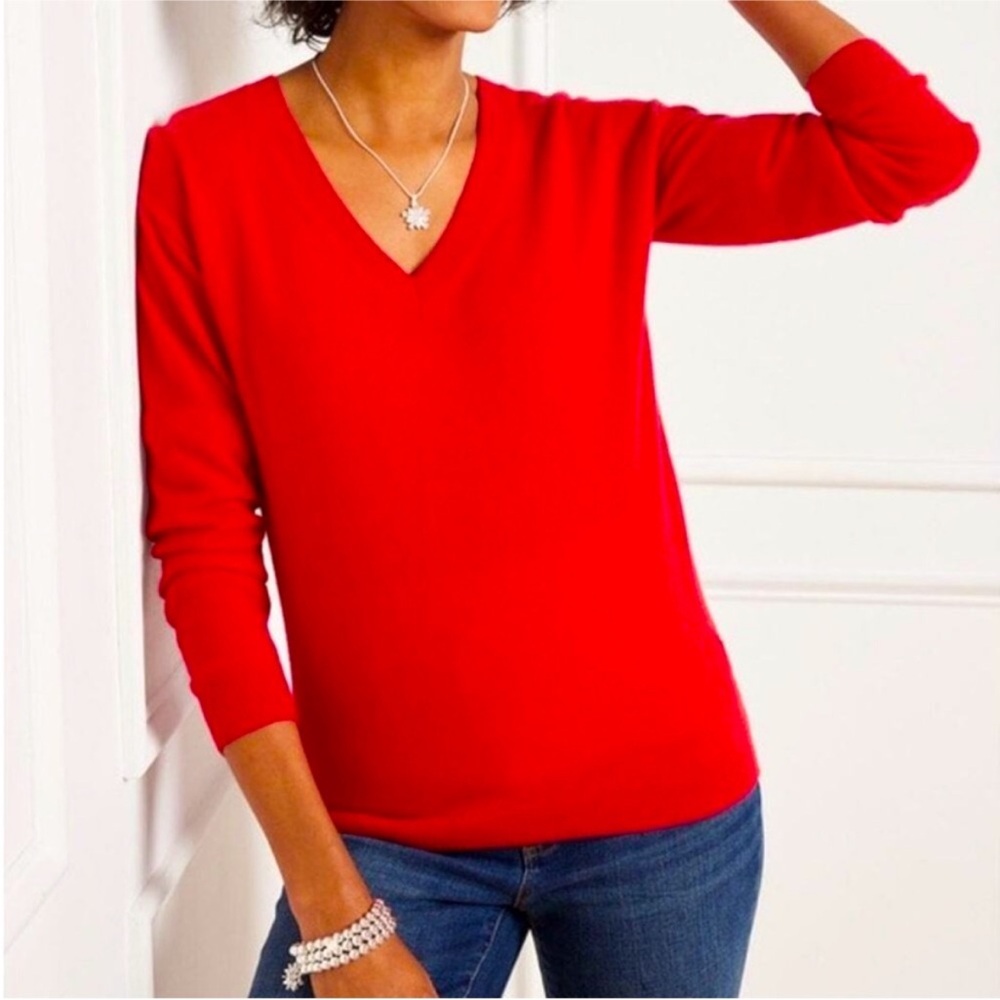 Talbots Red Cashmere V neck sweater S